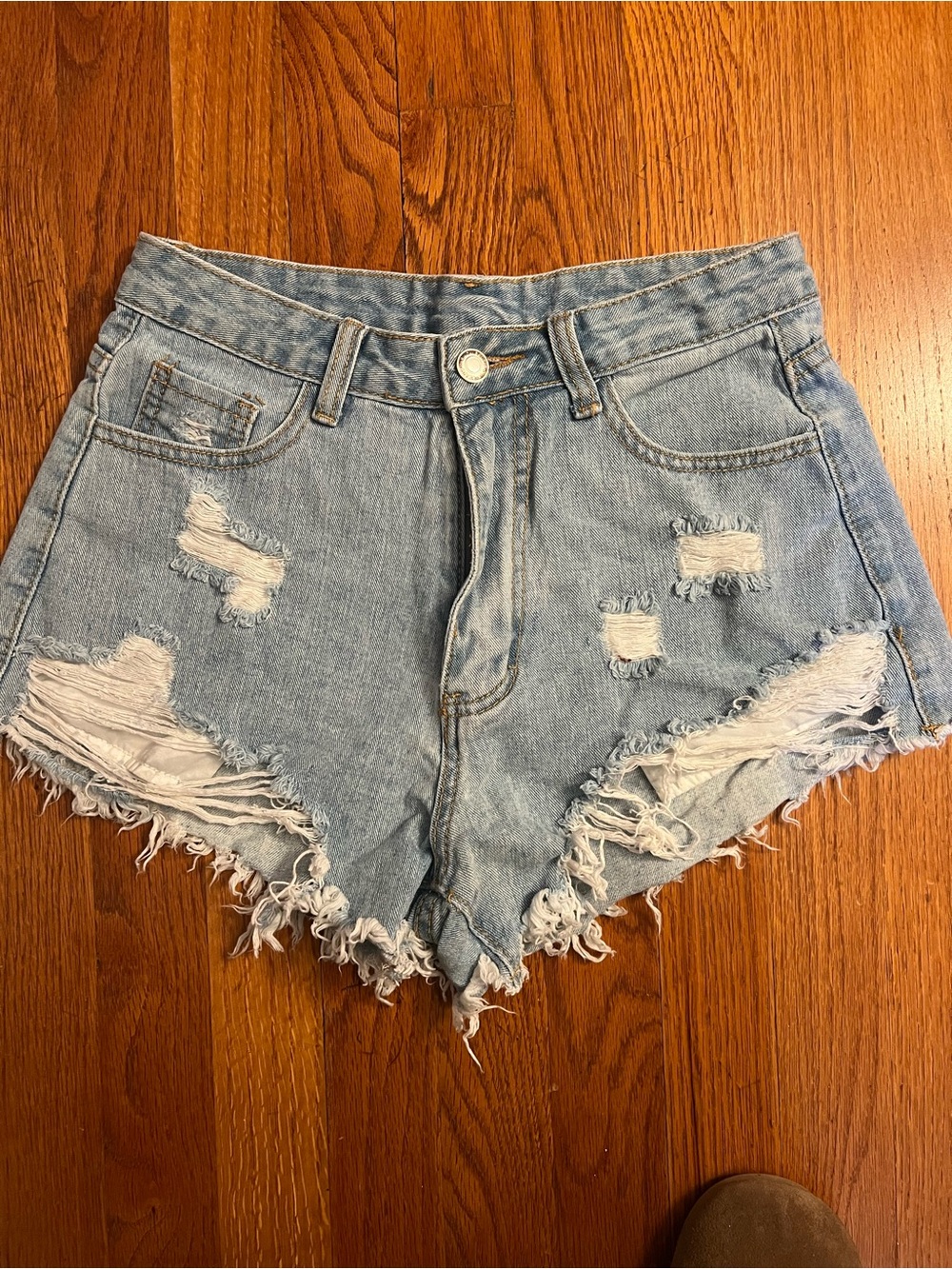 SHEIN Light Blue Distressed Denim Cutoff Shorts